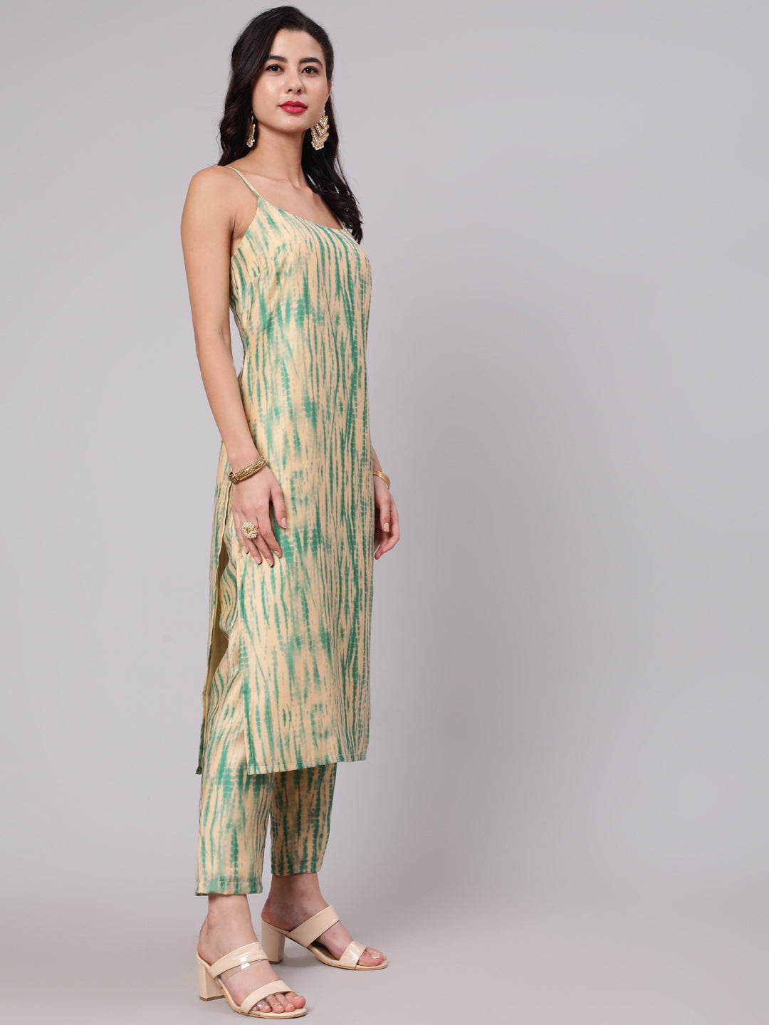 Cream Shibori Print Kurta Pant With Dupatta