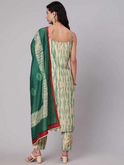 Cream Shibori Print Kurta Pant With Dupatta