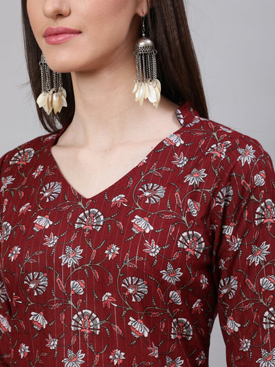 Maroon Printed Lurex Kurta Palazzo With Dupatta