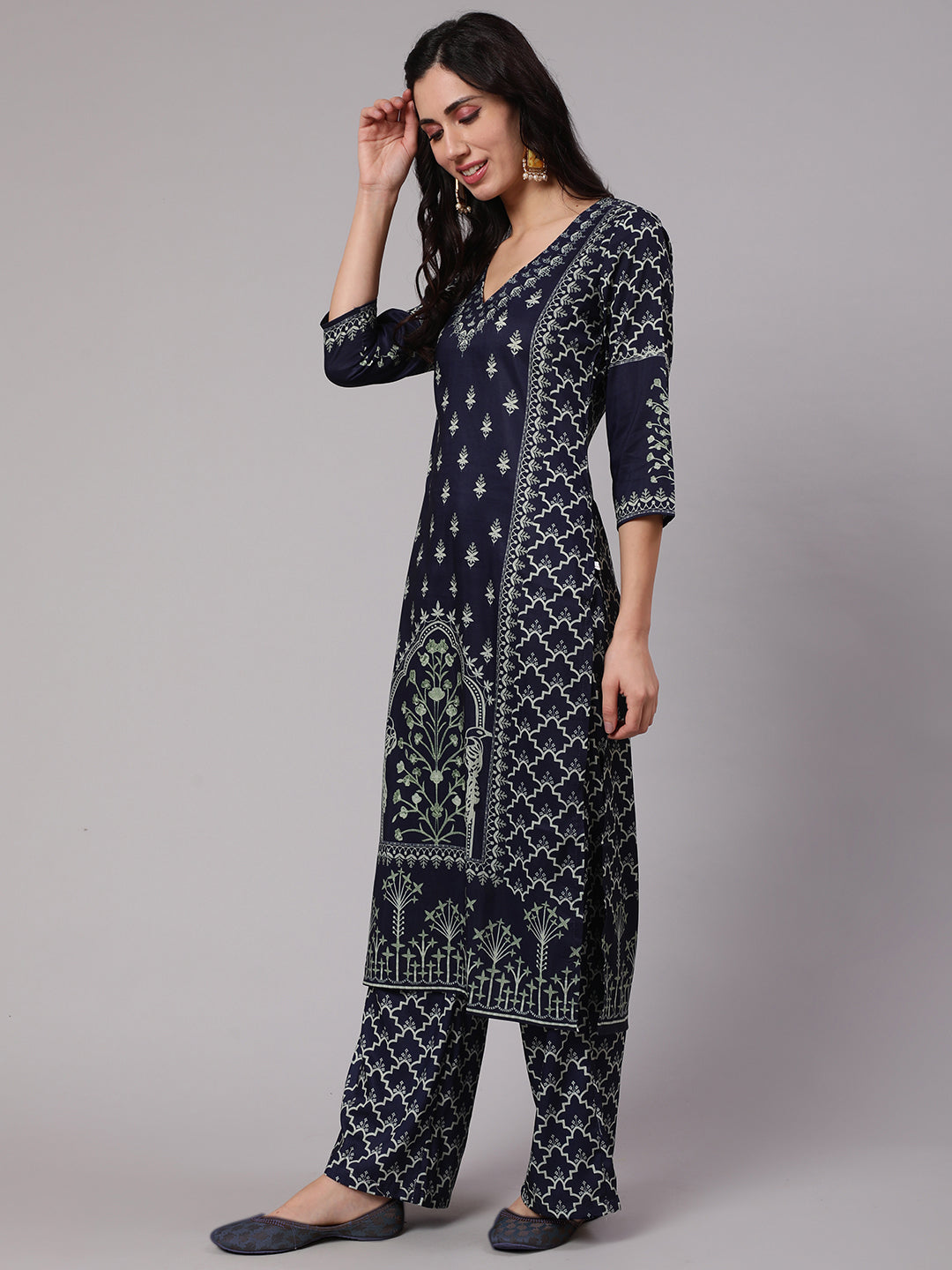 Navy Blue Digital Print Kurta Palazzo With Dupatta