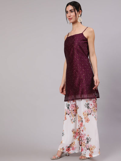 Purple Gold Print Kurta Palazzo With Dupatta