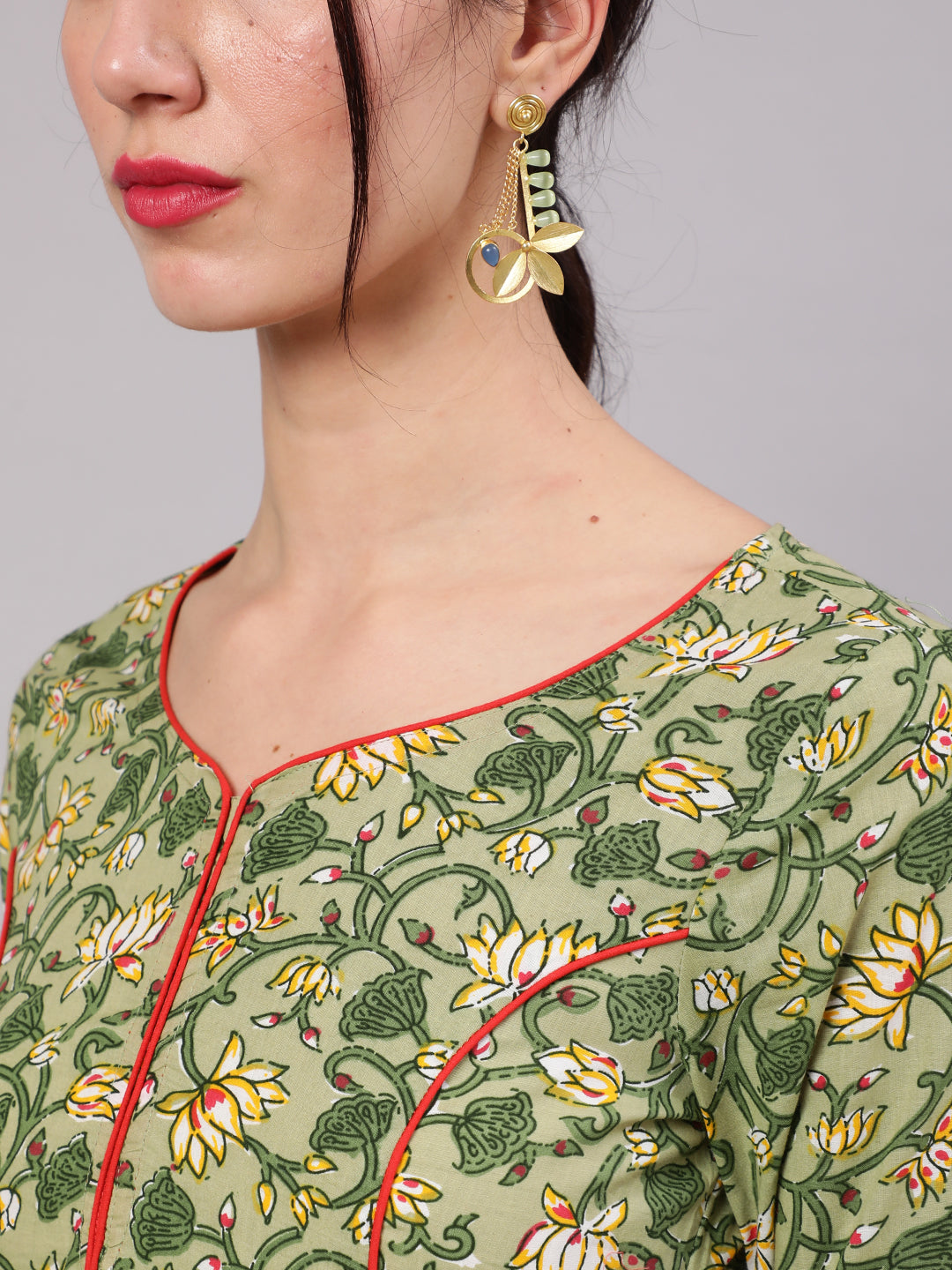 Green Floral Print Kurta Palazzo With Dupatta