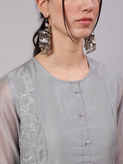 Grey Zari Embroidered Kurta With Palazzo