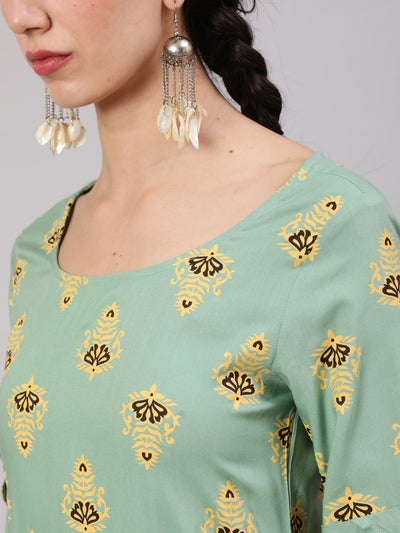 Green & Yellow Printed Kurta Palazzo With Dupatta