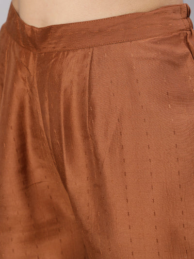 Brown Embroidered Kurta Pant With Dupatta