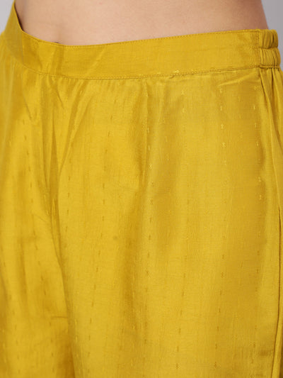Yellow Embroidered Kurta Pant With Dupatta
