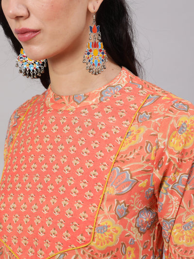 Peach Floral Print Kurta With Balloon Pant