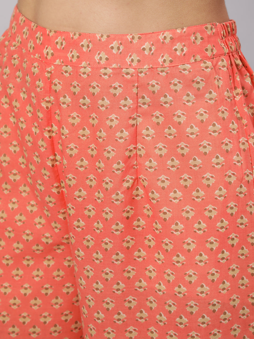 Peach Floral Print Kurta With Balloon Pant