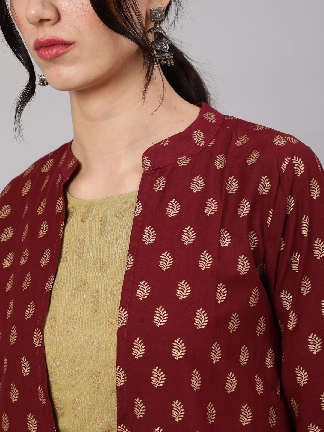 Beige Printed Top Palazzo With Jacket