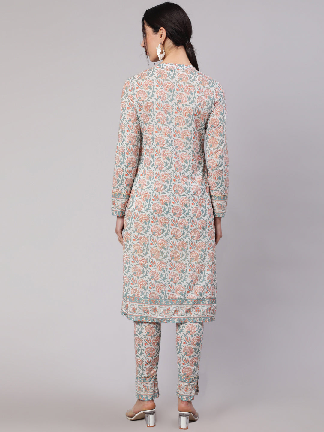 White Floral Print Kurta With Palazzo