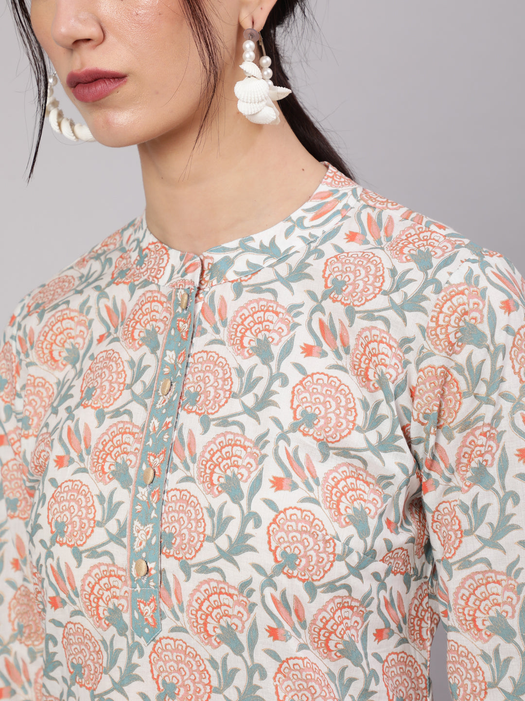 White Floral Print Kurta With Palazzo