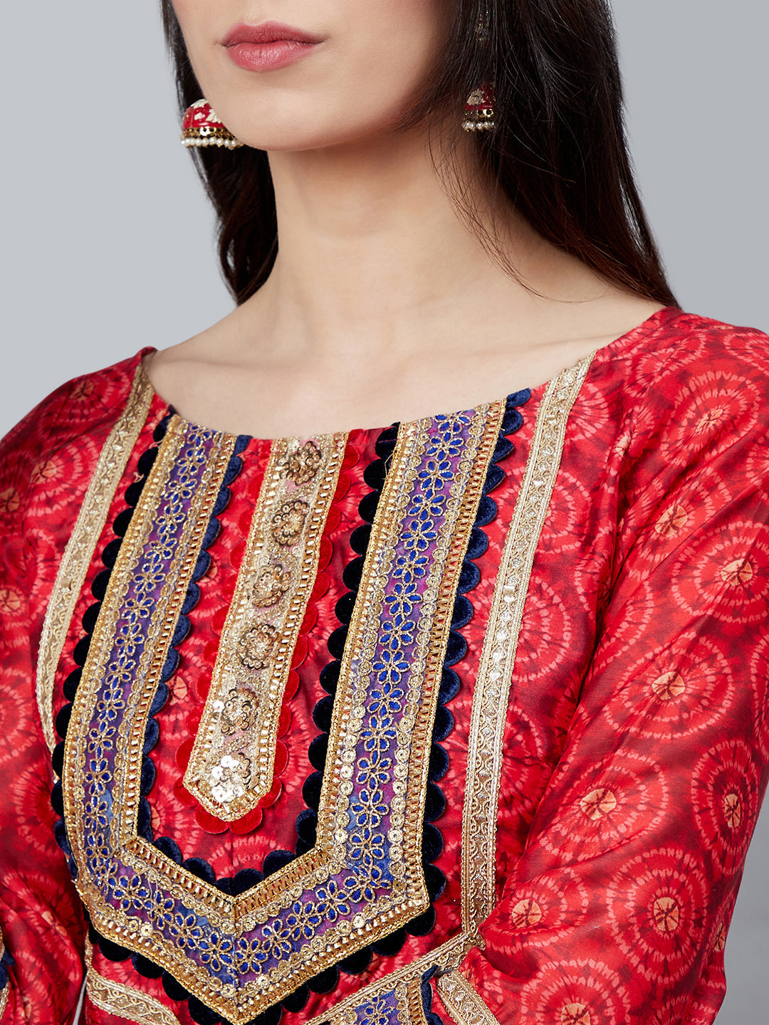 Red Printed Kurta Palazzo With Dupatta