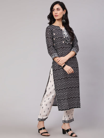 Black & White Geometric Print Kurta Palazzo With Dupatta