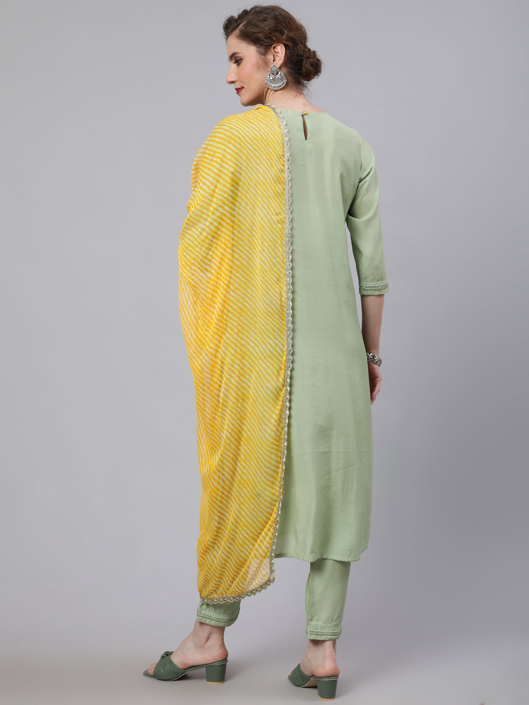 Pastel Green Embroidered Kurta Pant With Dupatta