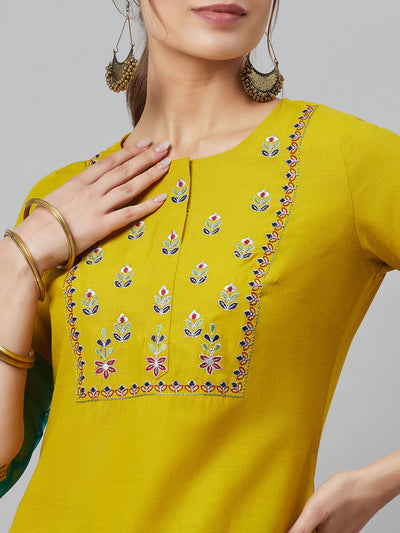 Yellow Embroidered Kurta Palazzo With Dupatta