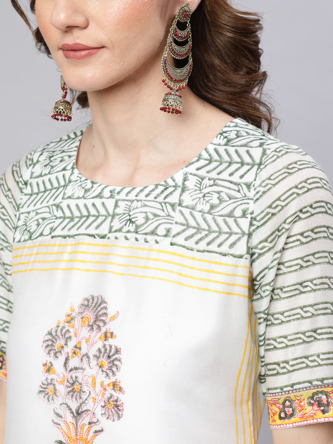 White Block Printed Kurta Pant With Dupatta