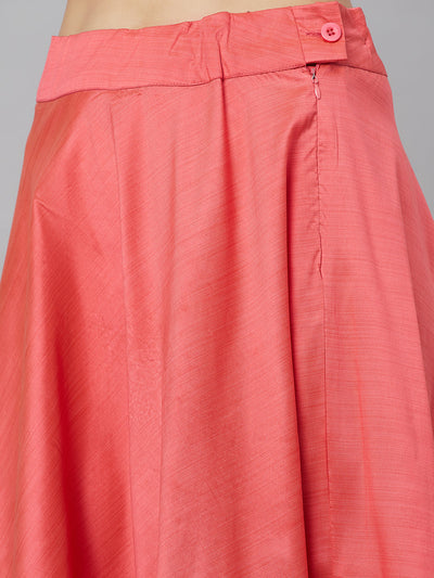 Peach Floral Print A-line Kurta With Skirt
