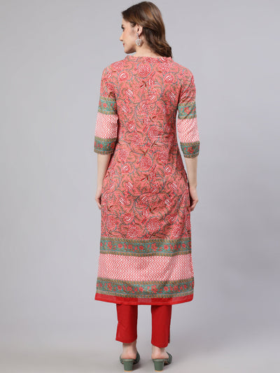 Pink Floral Print Kurta With Pant