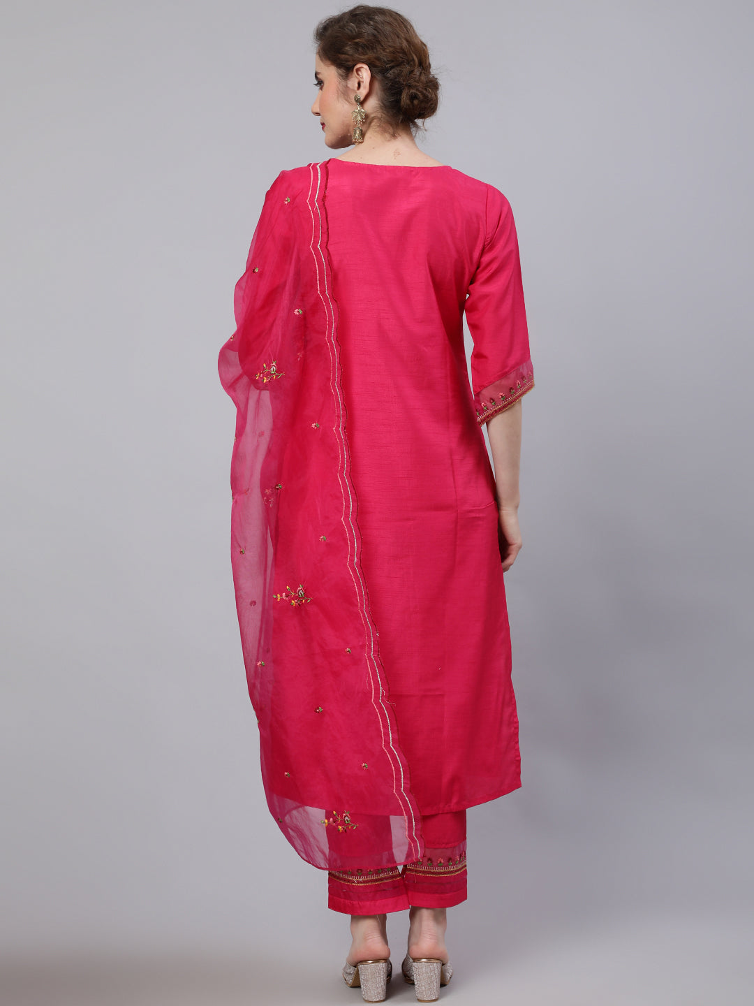 Red Embroidered Kurta Pant With Dupatta