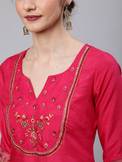 Red Embroidered Kurta Pant With Dupatta