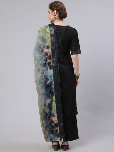 Black Embroidered Kurta Palazzo With Dupatta