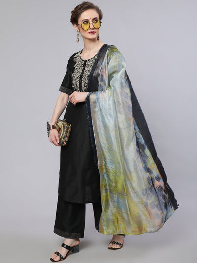 Black Embroidered Kurta Palazzo With Dupatta