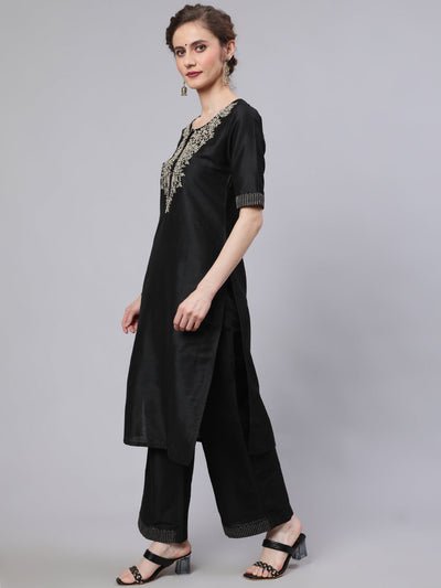 Black Embroidered Kurta With Palazzo