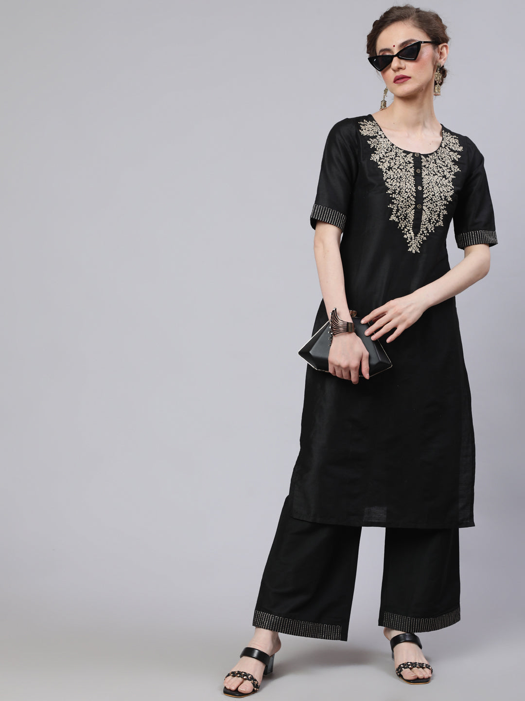 Black Embroidered Kurta With Palazzo