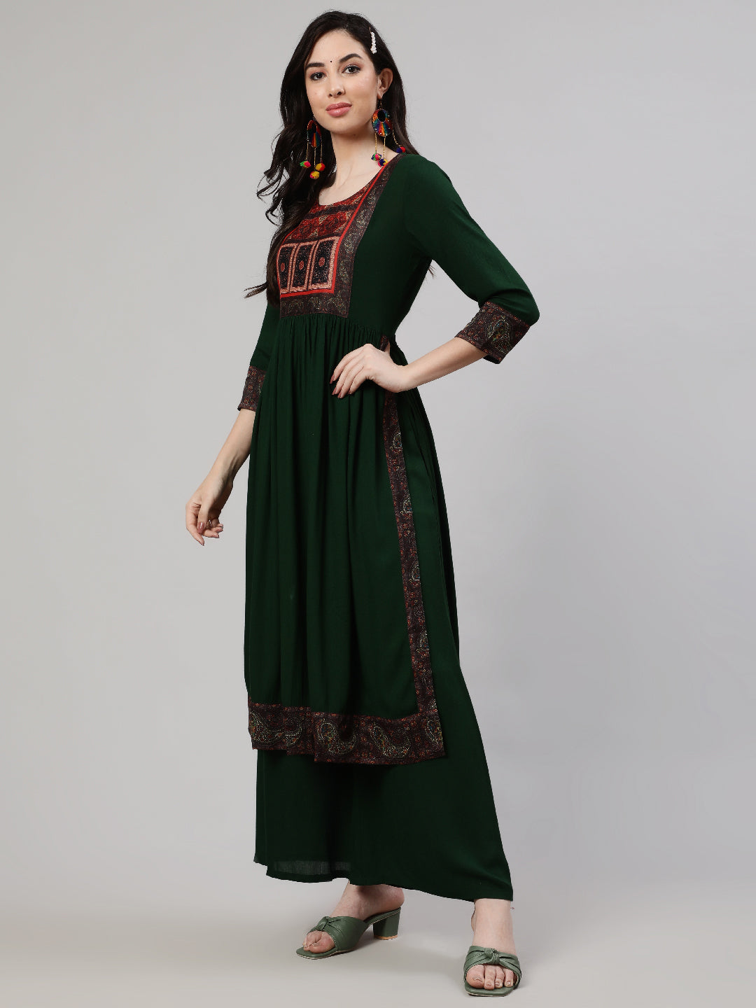 Green Printed Nyra-Cut Kurta Palazzo With Dupatta