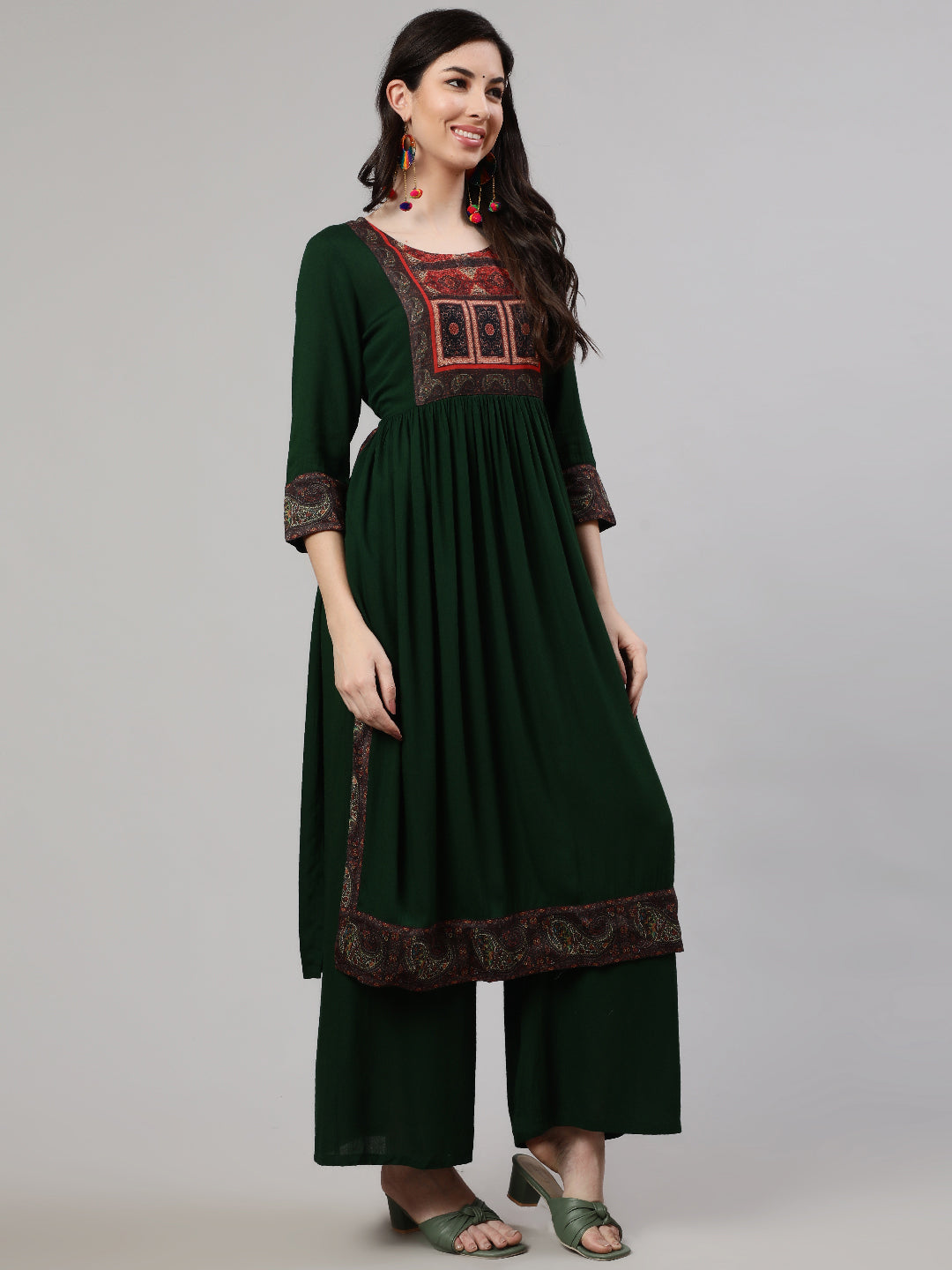 Green Printed Nyra-Cut Kurta Palazzo With Dupatta