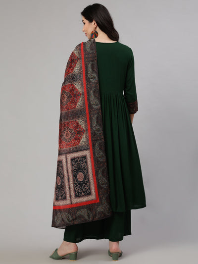 Green Printed Nyra-Cut Kurta Palazzo With Dupatta