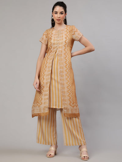 Mustard Striped Layered Kurta With Palazzo