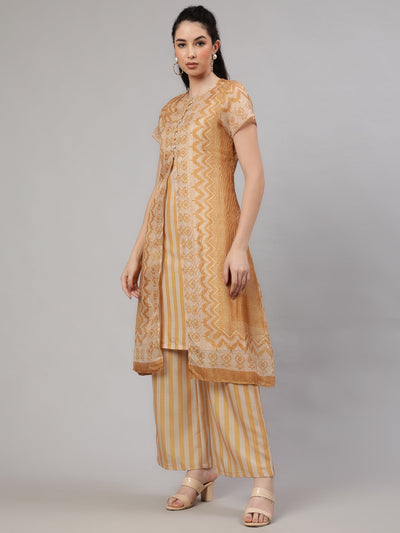 Mustard Striped Layered Kurta With Palazzo