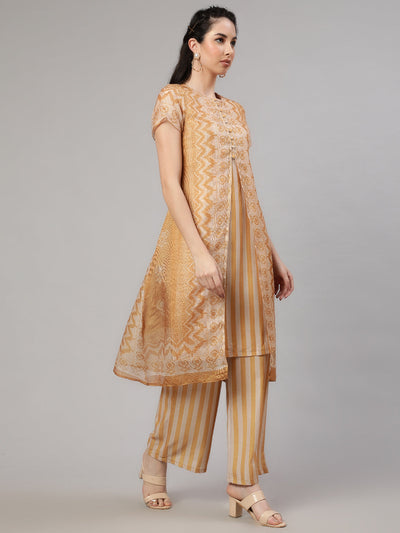 Mustard Striped Layered Kurta With Palazzo