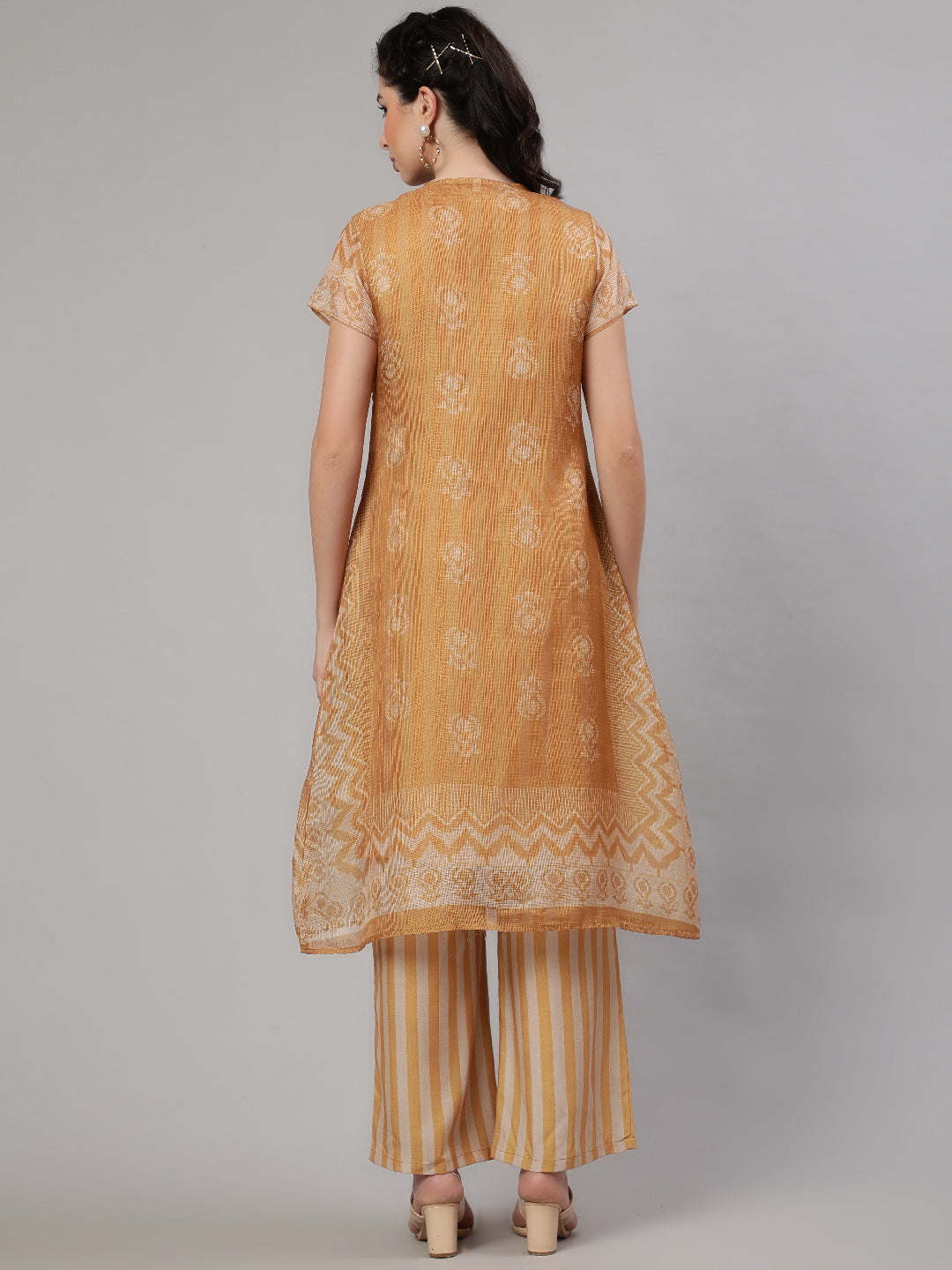 Mustard Striped Layered Kurta With Palazzo