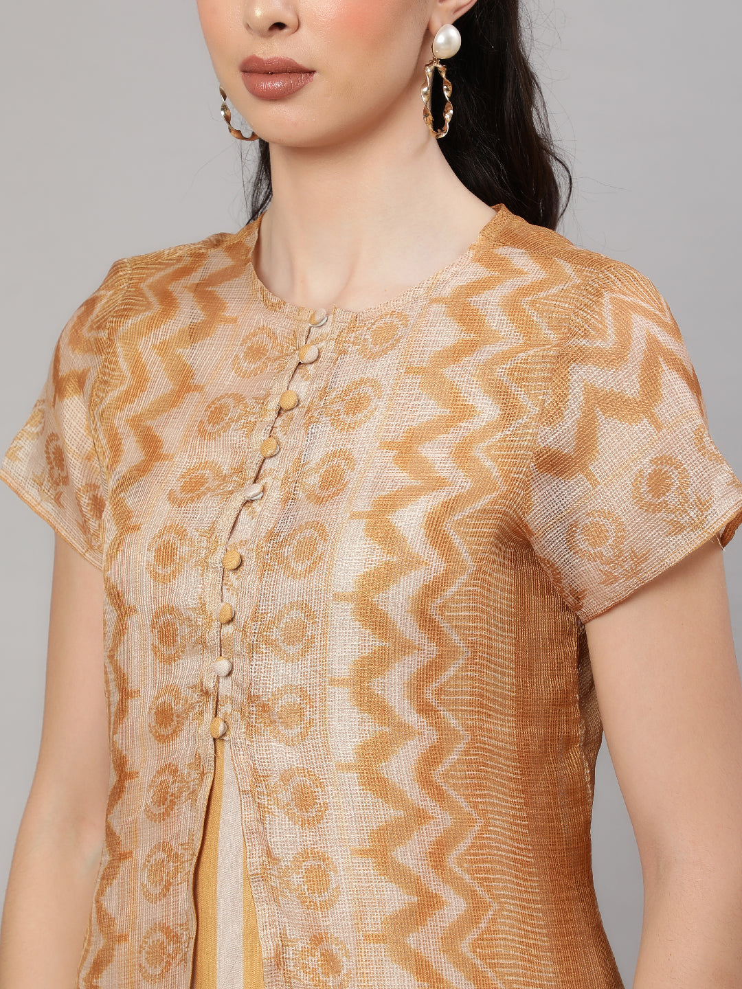 Mustard Striped Layered Kurta With Palazzo