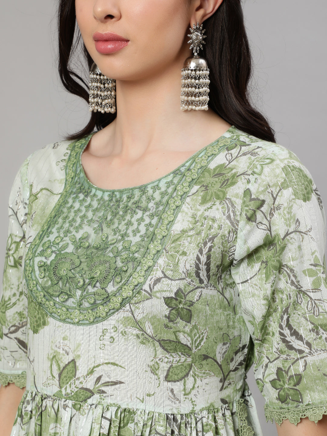 Green Printed Kurta Sharara With Dupatta