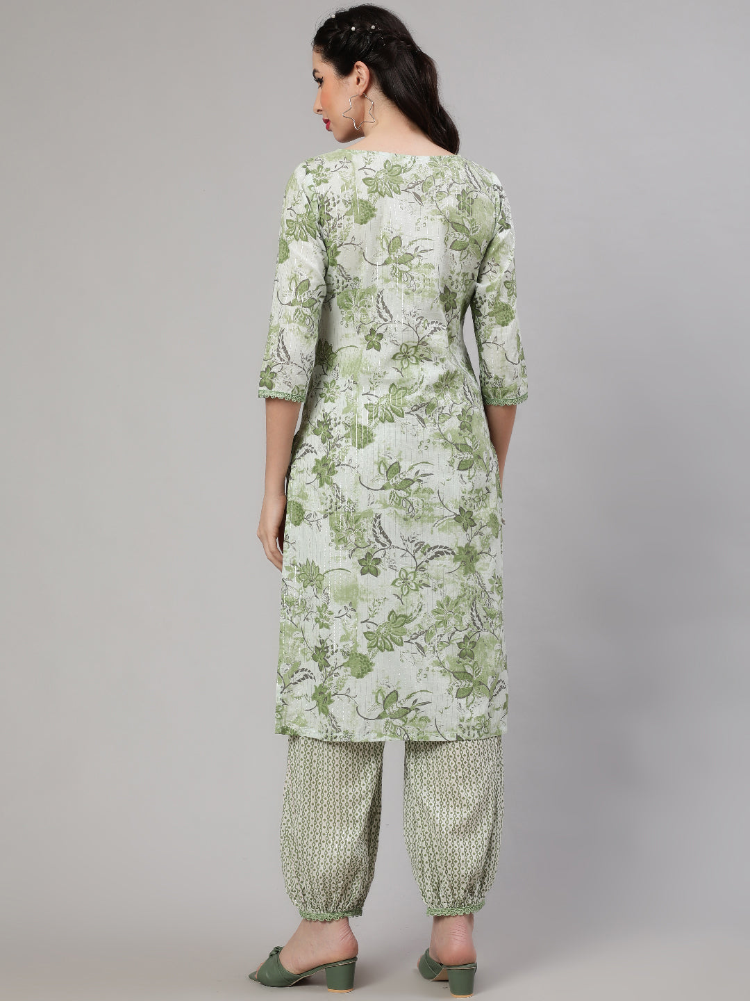 Green Floral Print Kurta With Palazzo