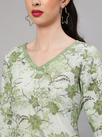 Green Floral Print Kurta With Palazzo