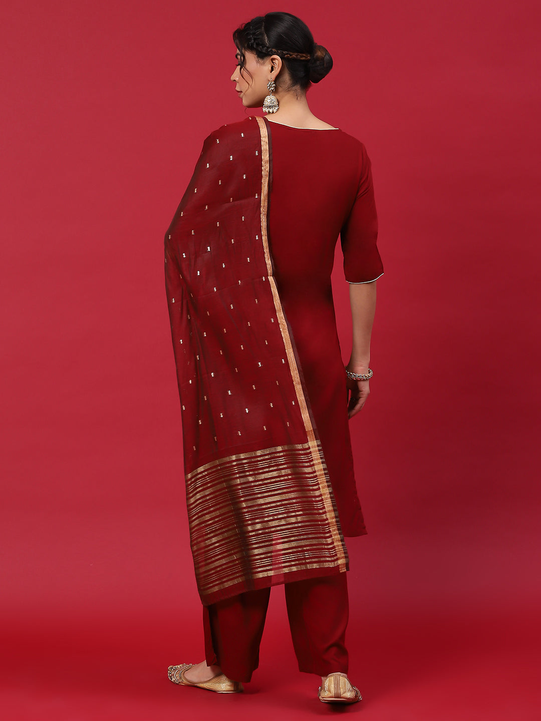 Maroon Printed Kurta Palazzo With Dupatta