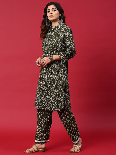 Green Floral Print Pakistani Kurta With Salwar