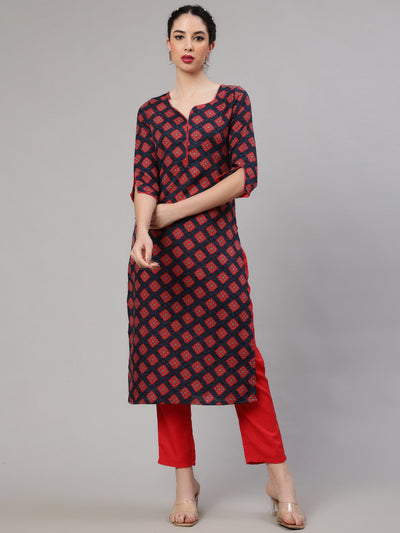 Red Checked Kurta With Pant