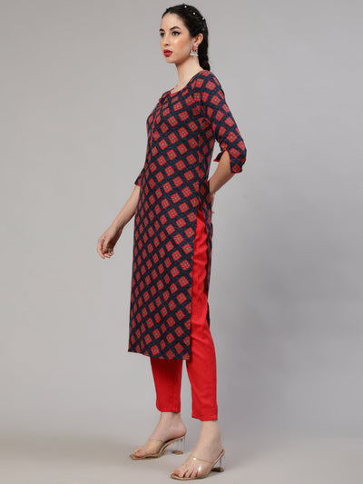 Red Checked Kurta With Pant