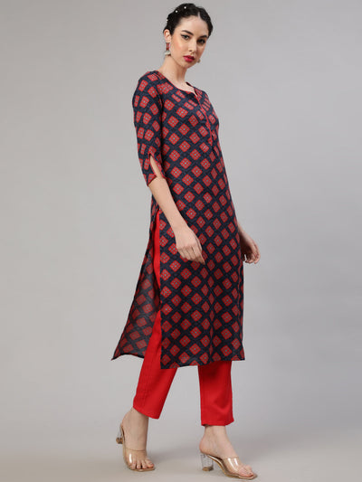 Red Checked Kurta With Pant