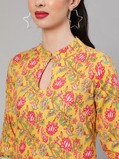 Yellow Floral Print Kurta With Pant