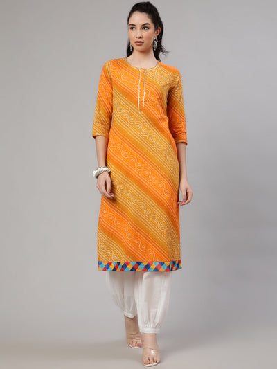 Mustard Bandhani Print Kurta With Palazzo