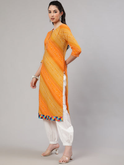 Mustard Bandhani Print Kurta With Palazzo