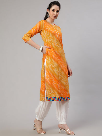 Mustard Bandhani Print Kurta With Palazzo