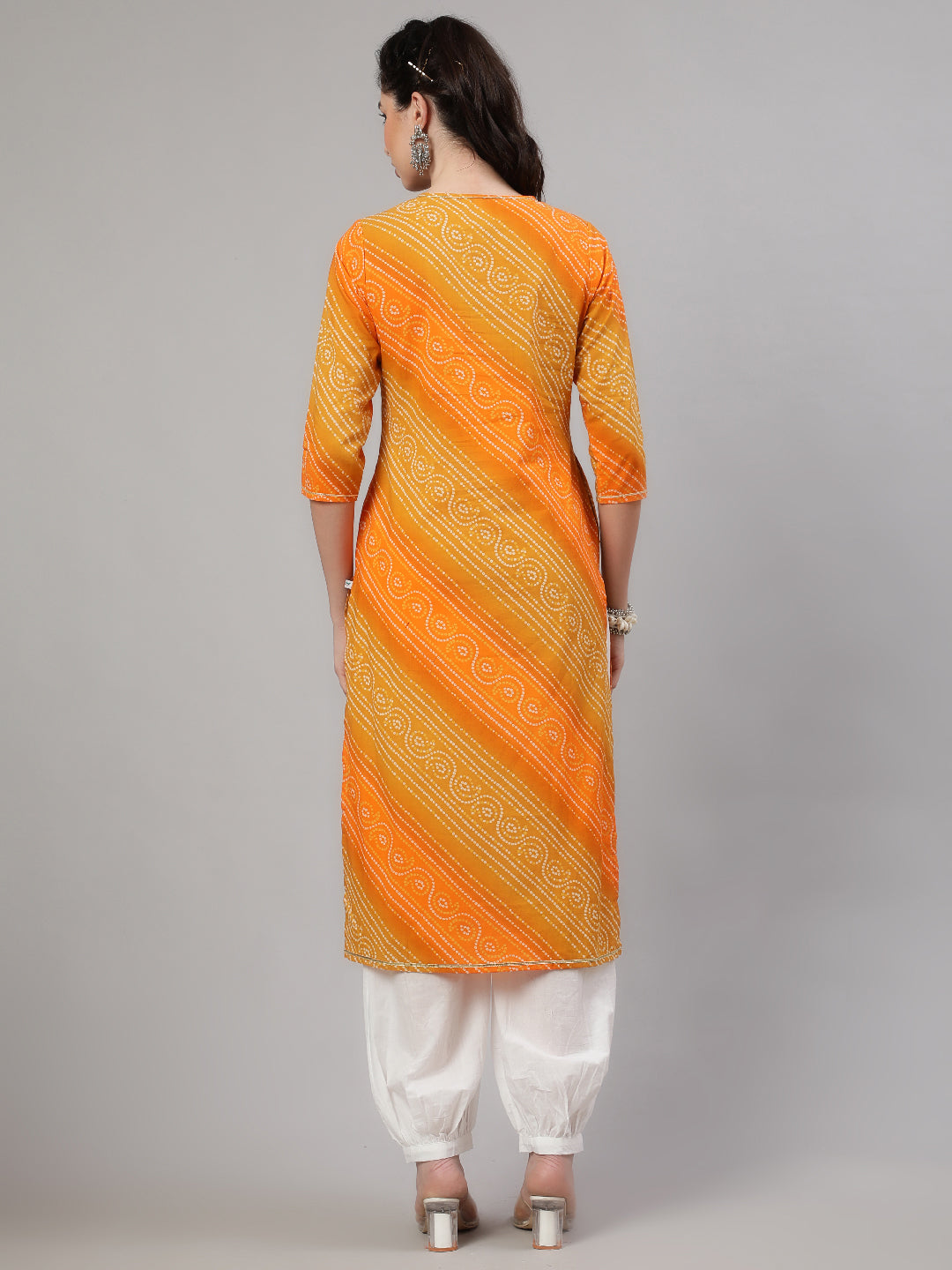 Mustard Bandhani Print Kurta With Palazzo