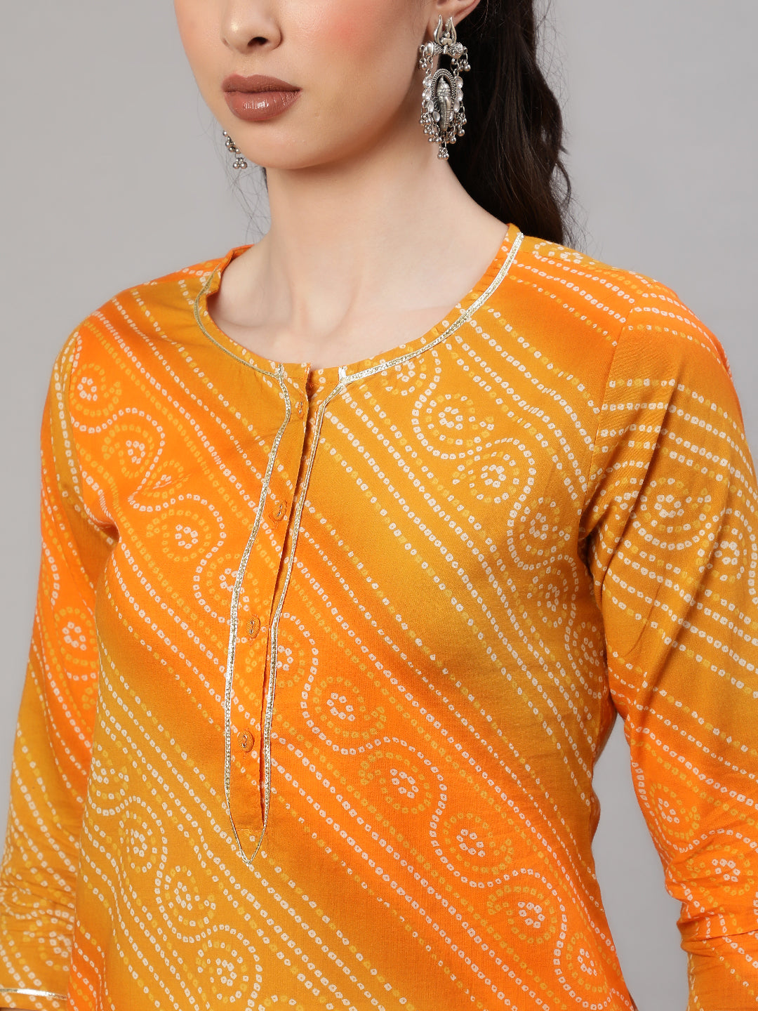 Mustard Bandhani Print Kurta With Palazzo